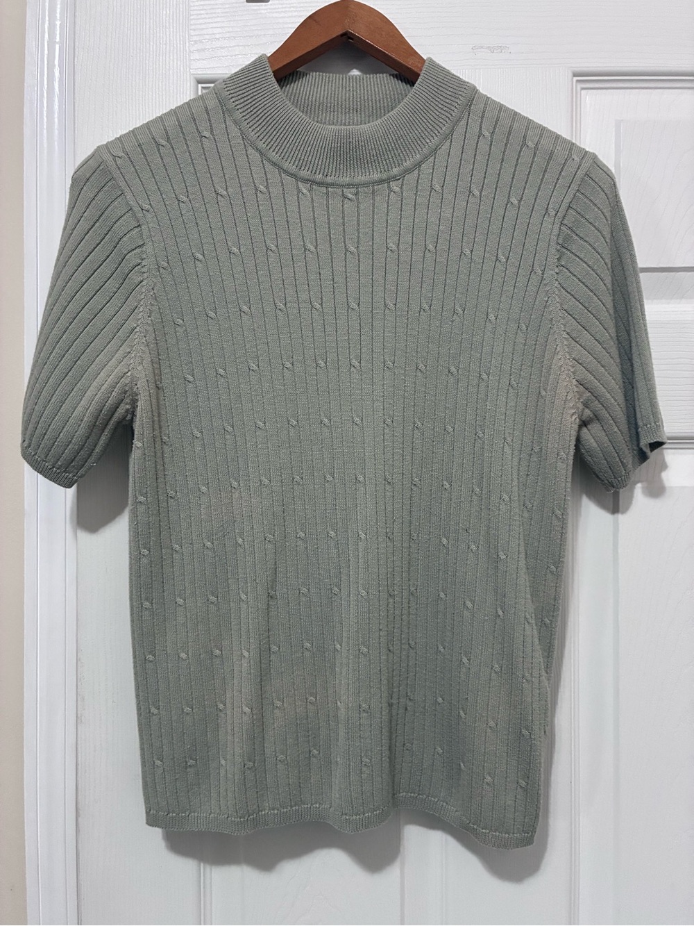Light Sage Knit Short Sleeve Sweater Sz L